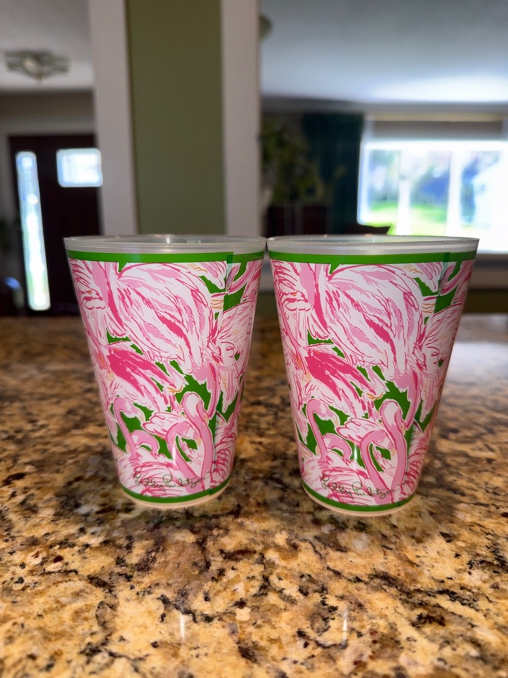 Set of 2 Lilly Pulitzer Pink & Green Flamingo Cups